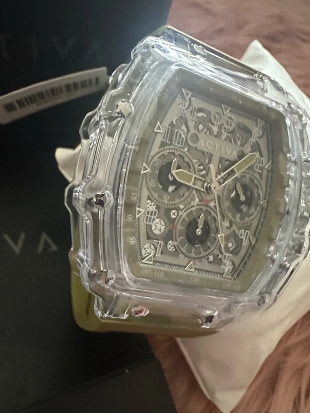 Activa X by Invicta Olive Green Clear-Bezel Chronograph Skeleton D (ACW2305-009)